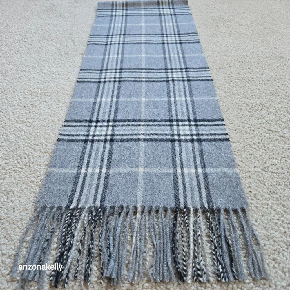 NWOT Enzo Mantovani Wool/Cashmere Scarf in Plaid Grey Black - Picture 6 of 11